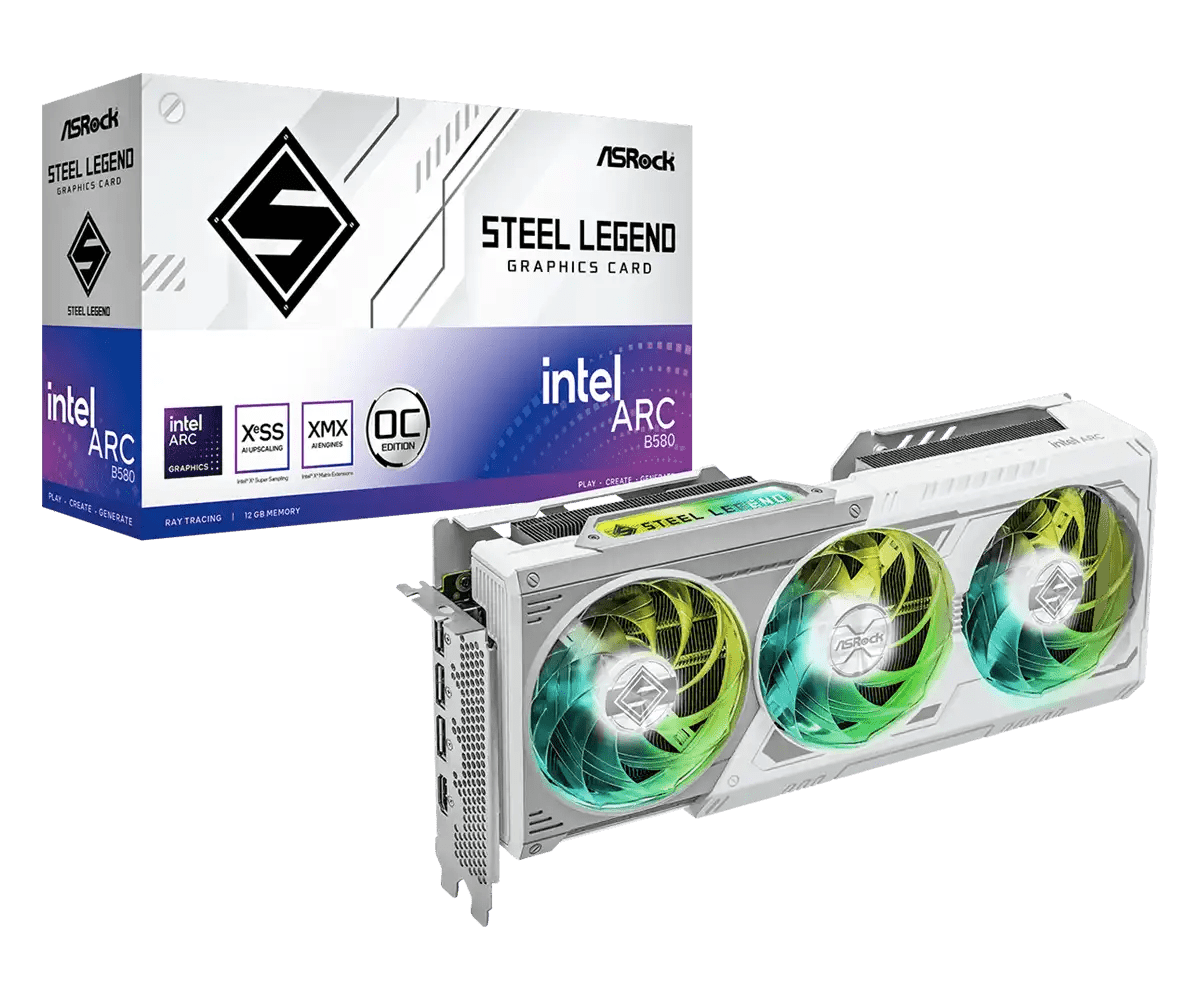 ASRock Intel Arc B580 Steel Legend 12GB OC Gaming Graphics Card | 90 - GA5CZZ - 00UANF - 4711581490024 - Vektra Computers LLC ASRock Intel Arc B580 Steel Legend 12GB OC Gaming Graphics Card | 90 - GA5CZZ - 00UANF - 4711581490024 - Vektra Computers LLC